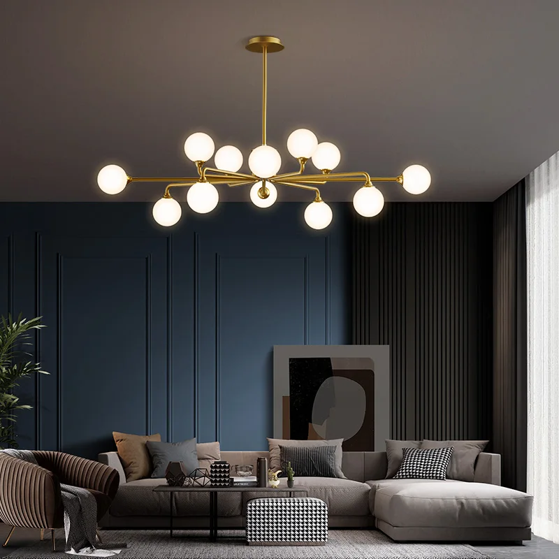 

Postmodern luxury glass lampshade brass LED chandelier Nordic lamp living room lamp bedroom kitchen lamp dining room chandelier