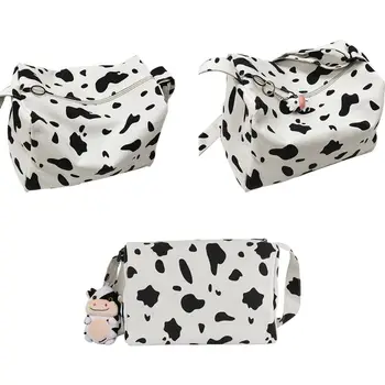 

Women Girl Cartoon Cow Print Shoulder Crossbody Bag Canvas Satchel Messenger Tote Phone Purse