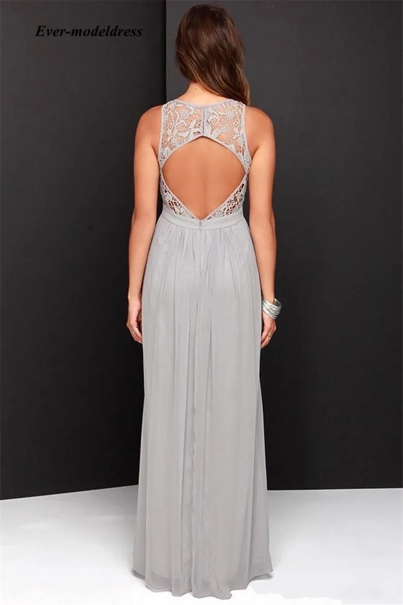 Vestido de festa, серое шифоновое длинное платье подружки невесты в крестьянском стиле,, с глубоким вырезом сзади, Пляжное Платье-футляр для подружки невесты, недорогие платья