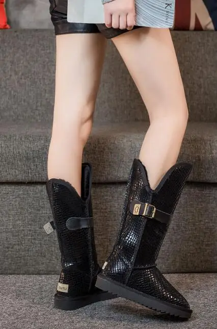 Cow leather inside increased winter snow cotton tube female thickening snow boots