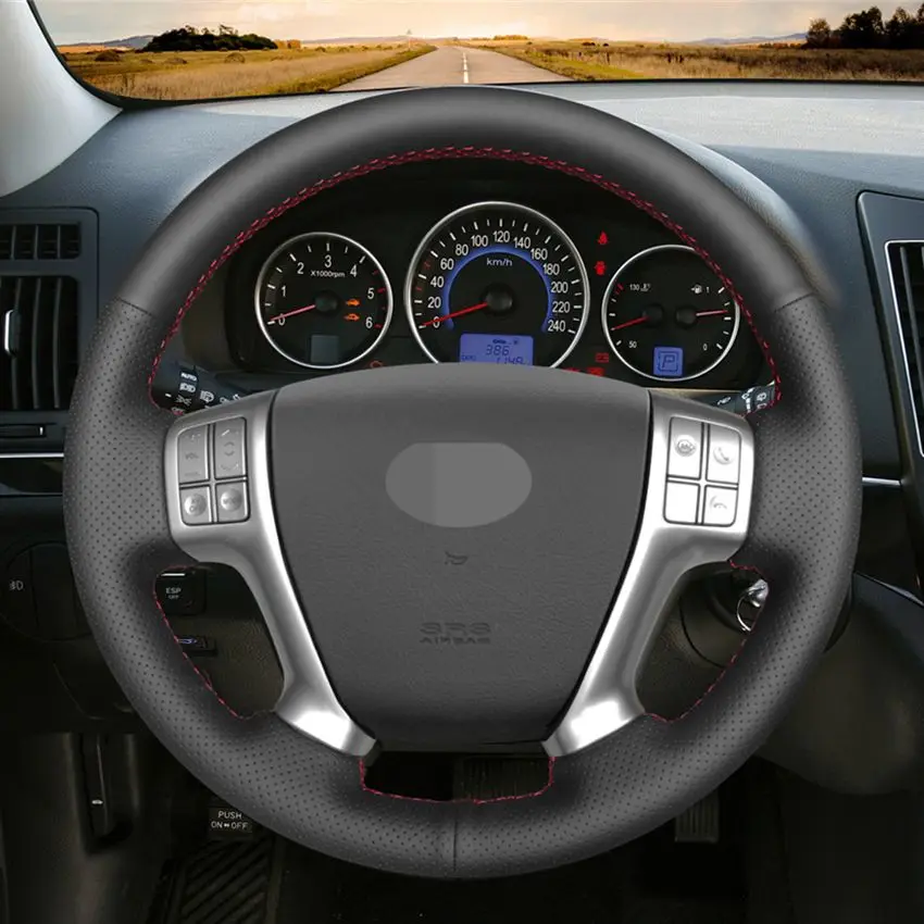 DIY черная крышка рулевого колеса из натуральной кожи ручной работы для Hyundai Veracrus 2007-2012 Vera Cruz IX55 2007-2012