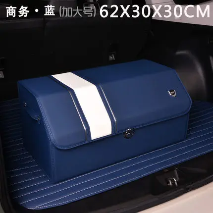 E-FOUR, аксессуары для салона автомобиля, задняя коробка для хранения, натуральная кожа, деревянная доска для хранения, органайзер для багажника, органайзер для автомобиля - Цвет: Large size Blue