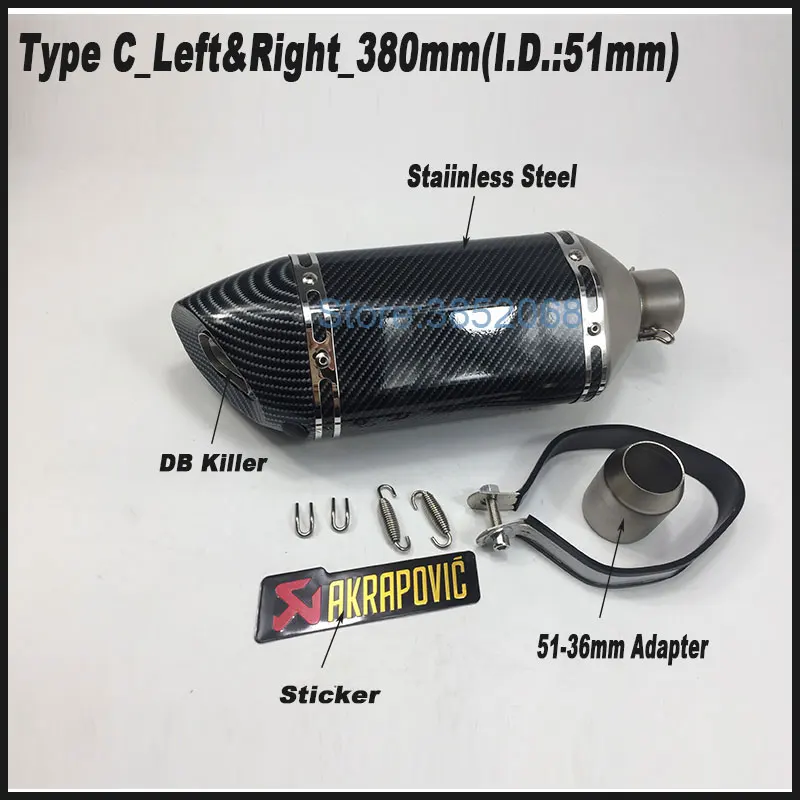 570 мм/470 мм/380 мм Универсальный 61 мм/51 мм Akrapovic глушитель для мотоцикла из нержавеющей стали глушитель для выхлопной трубы - Цвет: Type C-51mm Sticker