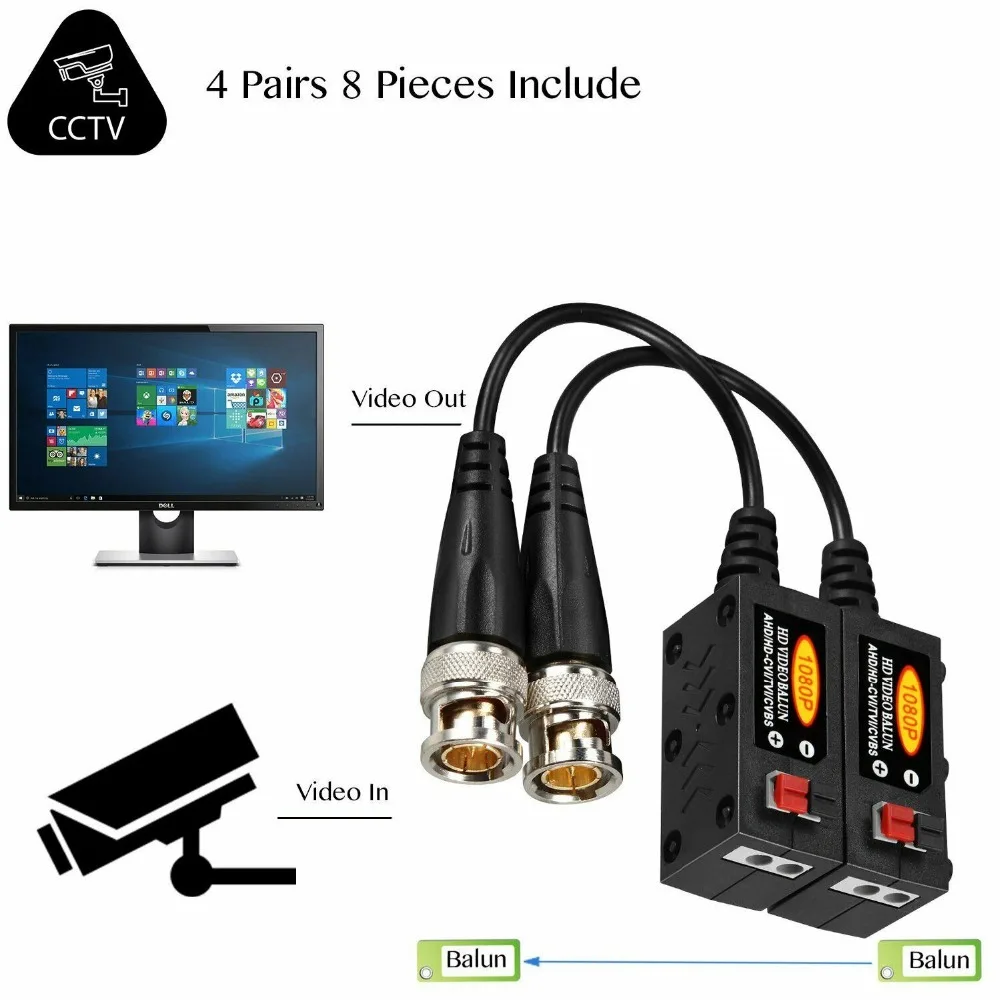 1080P AHD/HD-CVI/TVI/CVBS пассивный HD видеопередатчик(UTP до 350 M-600 M) 4 пары
