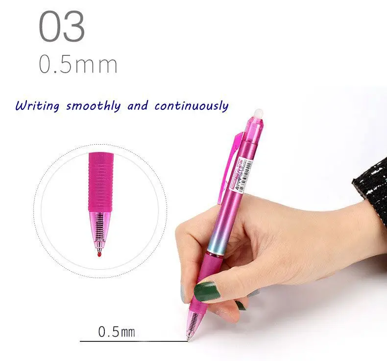 8Pcs/Set 0.5mm Black Blue Ink Gel Pen Erasable Refill Rod Erasable Pen Washable Handle Gel Ink Pens School Office Stationery