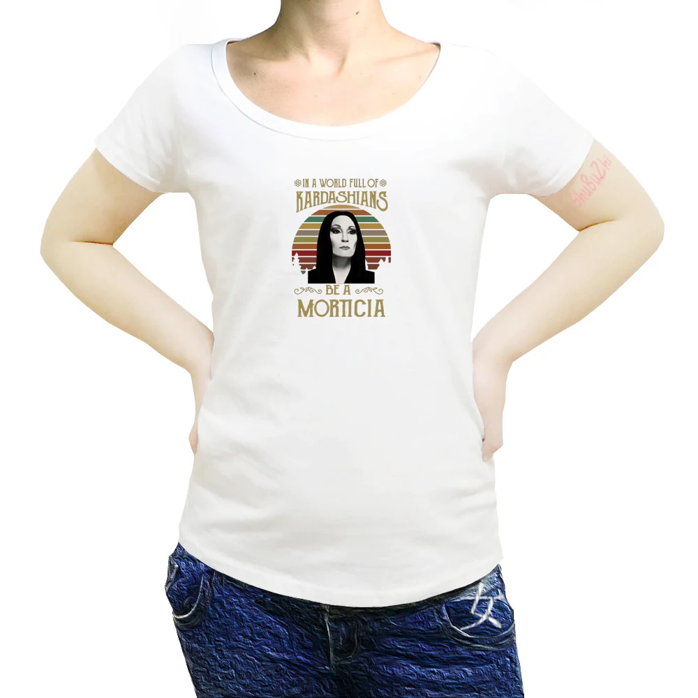 Morticia Addams In The World Full Of Kadarshians, женская черная футболка, хлопковая Повседневная футболка, модная футболка sbz8401 - Цвет: white