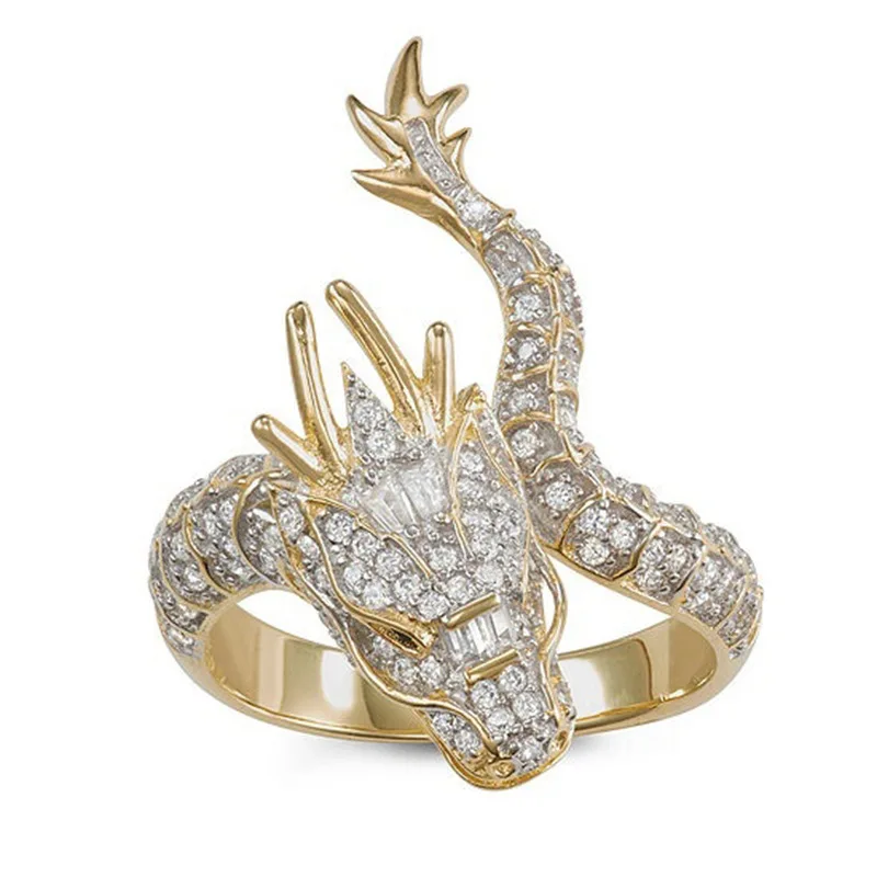 

CHUHAN Personality Punk Vintage Crystal Filled Dragon Shaped Rings Chinese Unique Domineering Ring Men Popular Jewelry Rings