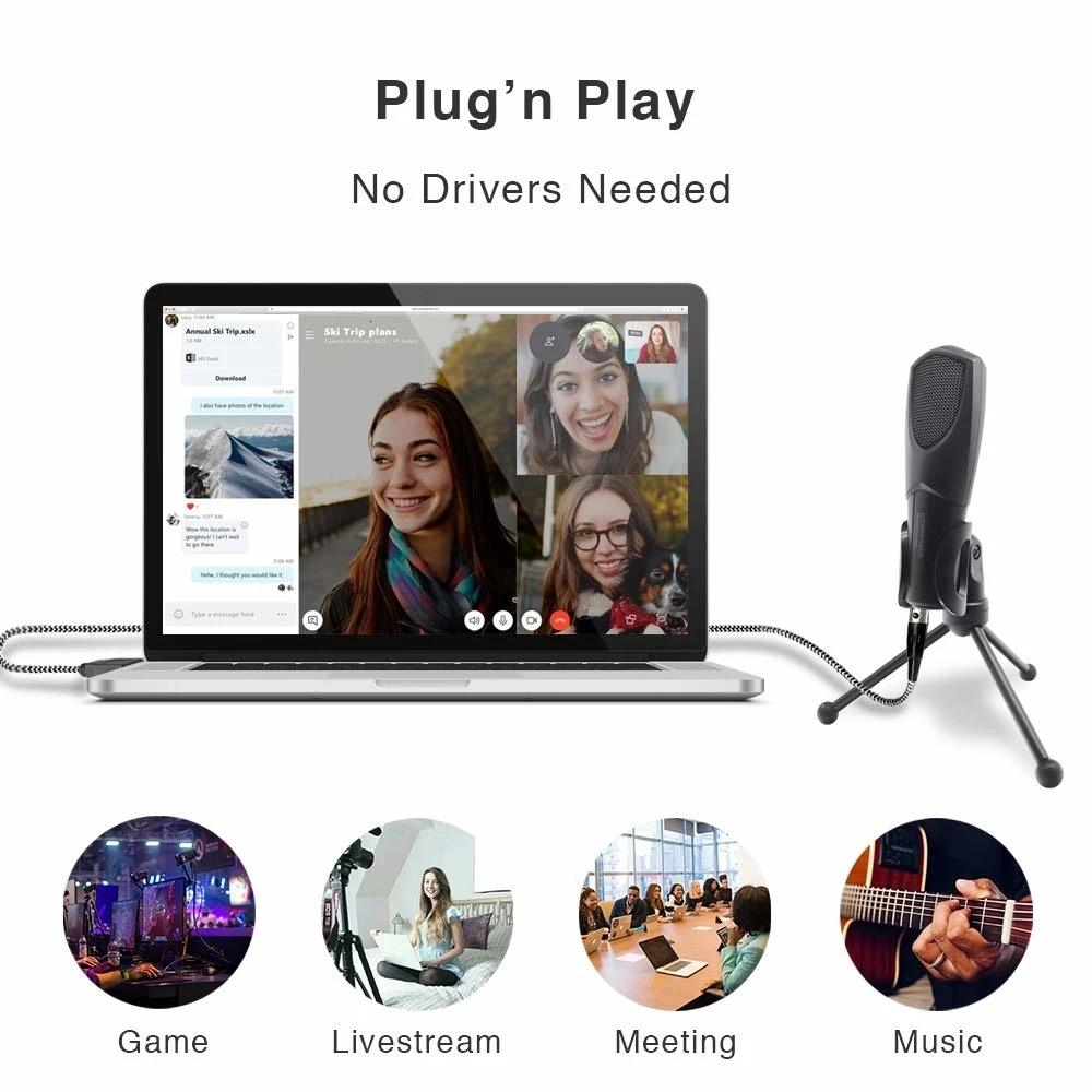 USB микрофон конденсаторный микрофон Plug And Play(ПК и Mac) записывающий микрофон для Подкаст игр YouTube видео потоковое
