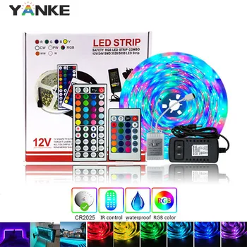 

5m 10m 15m LED Strip 2835 IP20 RGB Strip LED Light Flexible Ribbon Stripe DC 12V RGB IR Controller Adapter Room Lights Decor