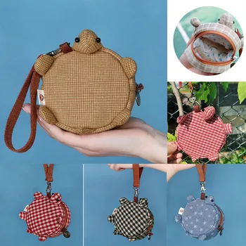 

New Women Pocket Cotton Fabric Pouch Korean Canvas Grid Cute Coin Purse Small Turtle Bag All-match Money Card Bags
