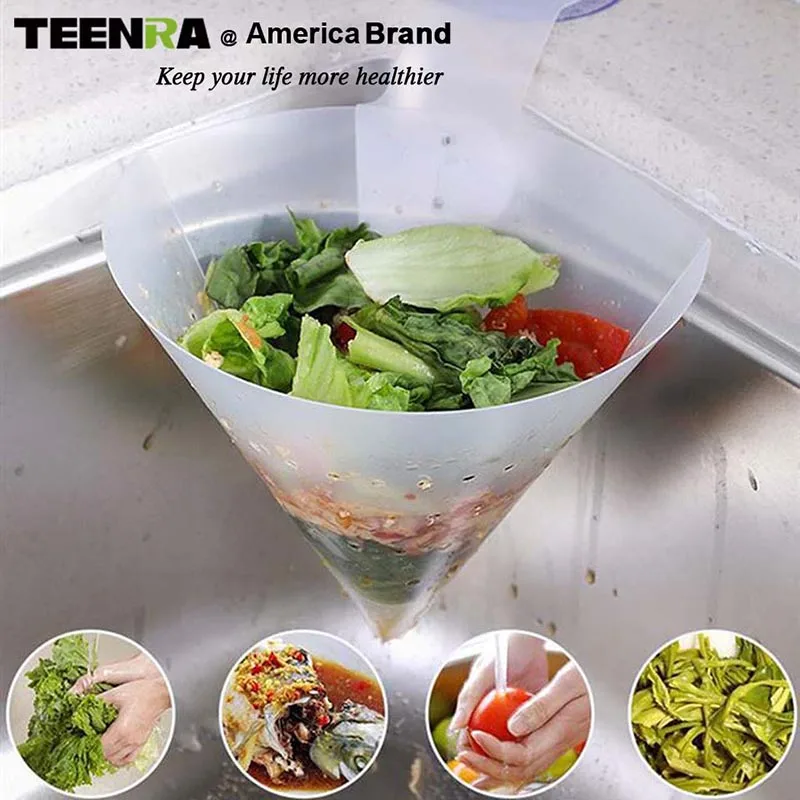 TEENRA Self-standing Drain Filter Collapsible Drain Filter Sink Anti-blocking Device Recyclable Stopper Kitchen Sink Strainer