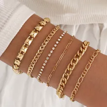 Diezi vintage multicamadas ouro cor grossa pulseiras de corrente para as mulheres simples moda cristal strass pulseira conjuntos jóias
