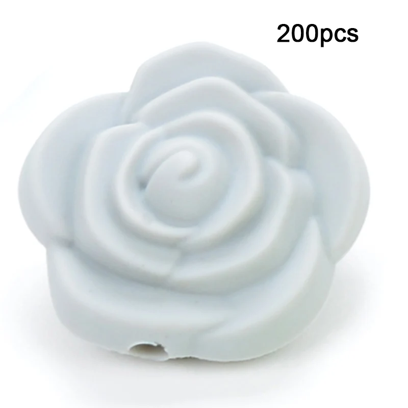 LOFCA 200 шт Силиконовые Бусины, цветок розы, Детские Прорезыватели, не содержит бисфенол, пищевое качество, Детские Силиконовые Прорезыватели, бусины для детских сосок, цепочка - Цвет: Light grey