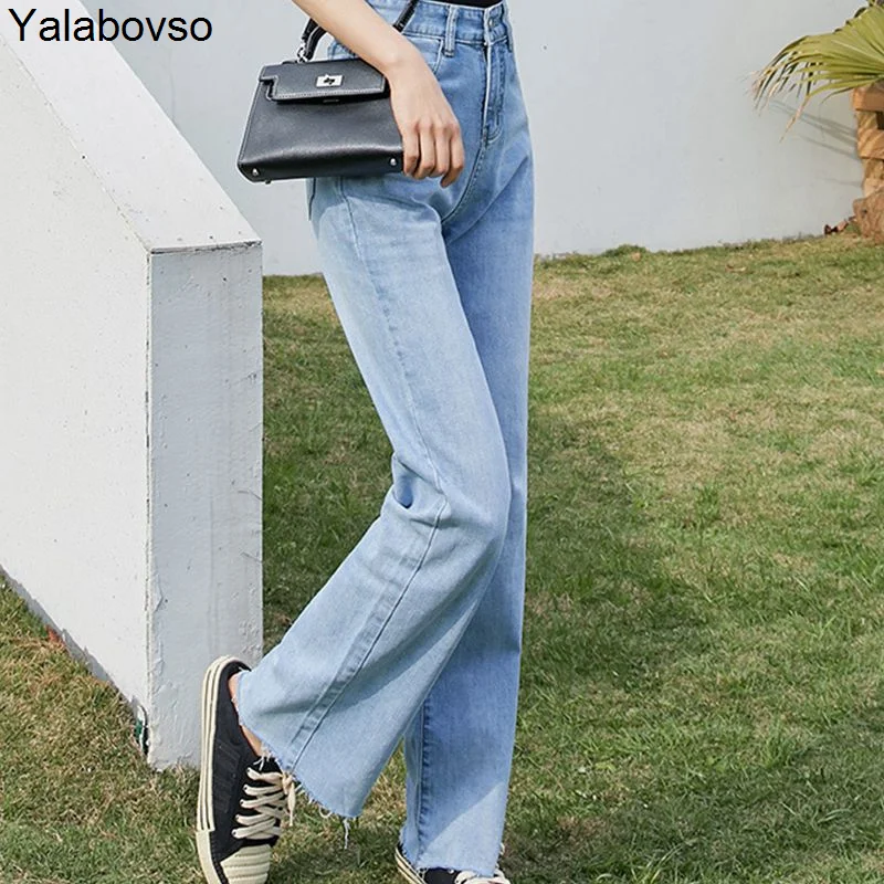 

Wide Leg Pants Women's Summer Denim Elastic High Waist Cowboy Female Soft Thin Breathable Jeans Light Blue Comfortable Trousers