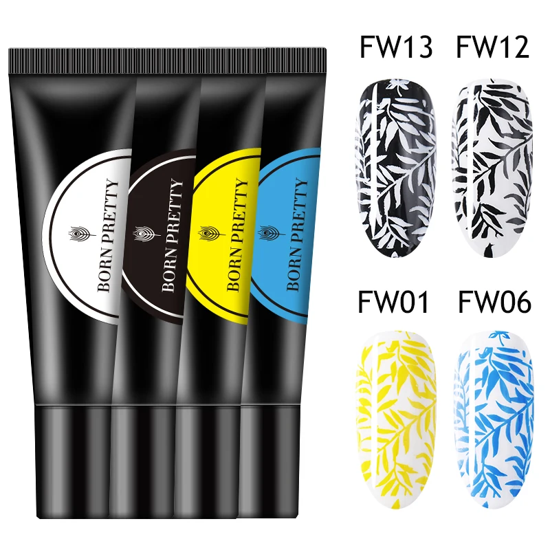 4PCS Set6 BORN PRETTY набор гель для штамповки ногтей Белый Черный Гель-лак для штамповки пластин лак для дизайна ногтей маникюр DIY дизайн - Цвет: 4PCS Set6