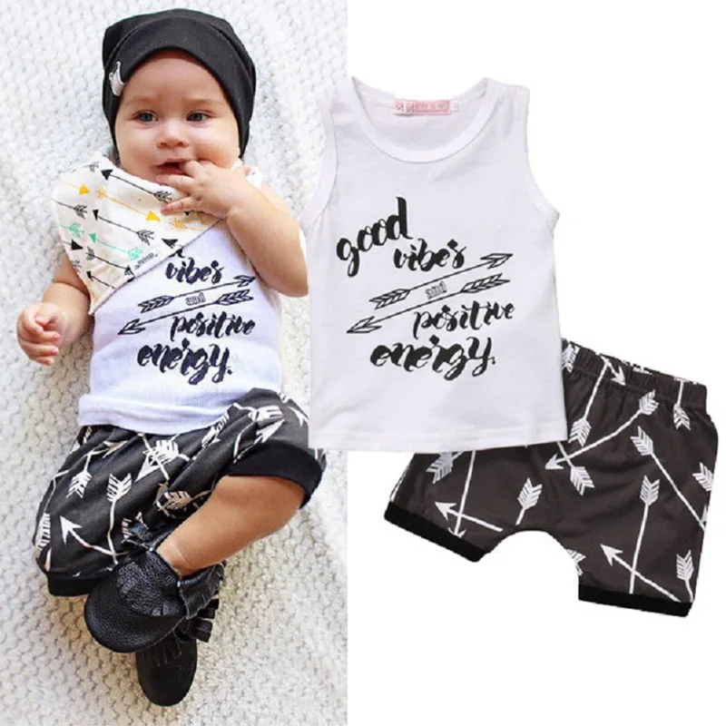 Baby's Boy Cool Set Summer Casual Fashion Baby Boy Letter Printing Sleeveless Top And Short Pants Kid Two-piece Outfit Set