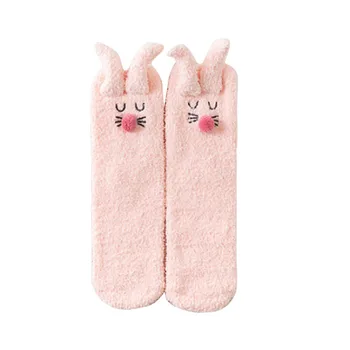 

Cute three-dimensional Rabbit Ears Sleeping Socks Coral Velvet Autumn And Winter New Warm Thick Home Floor Long Socks Cheap Wild