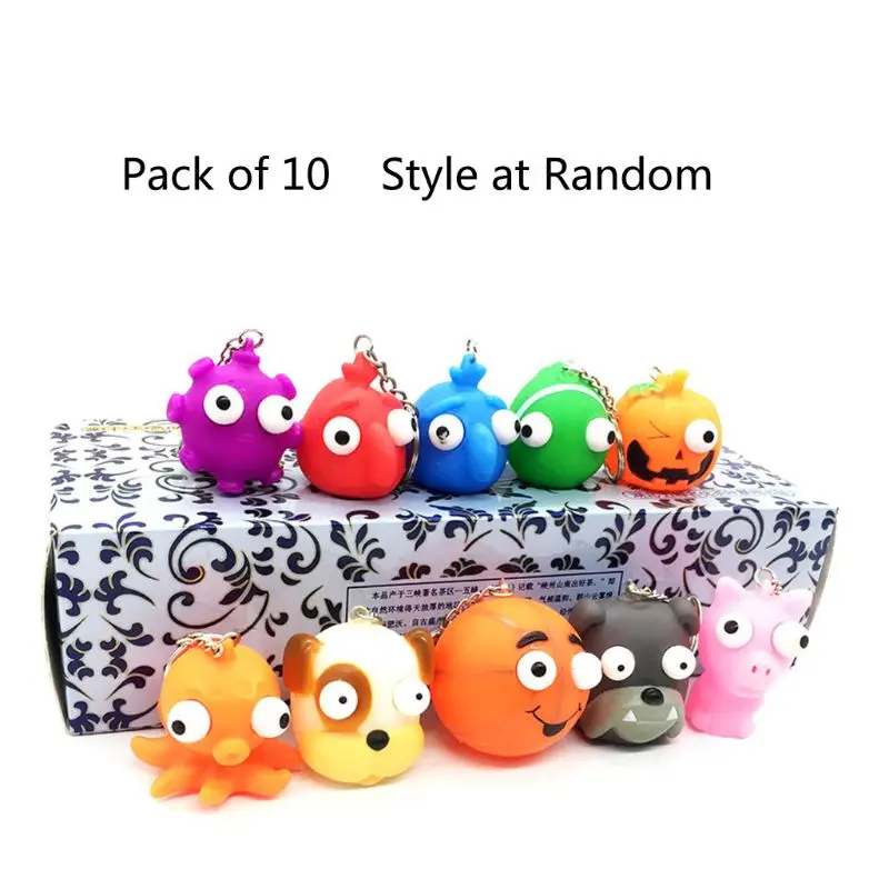 

10Pcs Soft Squeeze Toy Pop Out Eyes Doll Novelty Stress Relief Animal Keychains