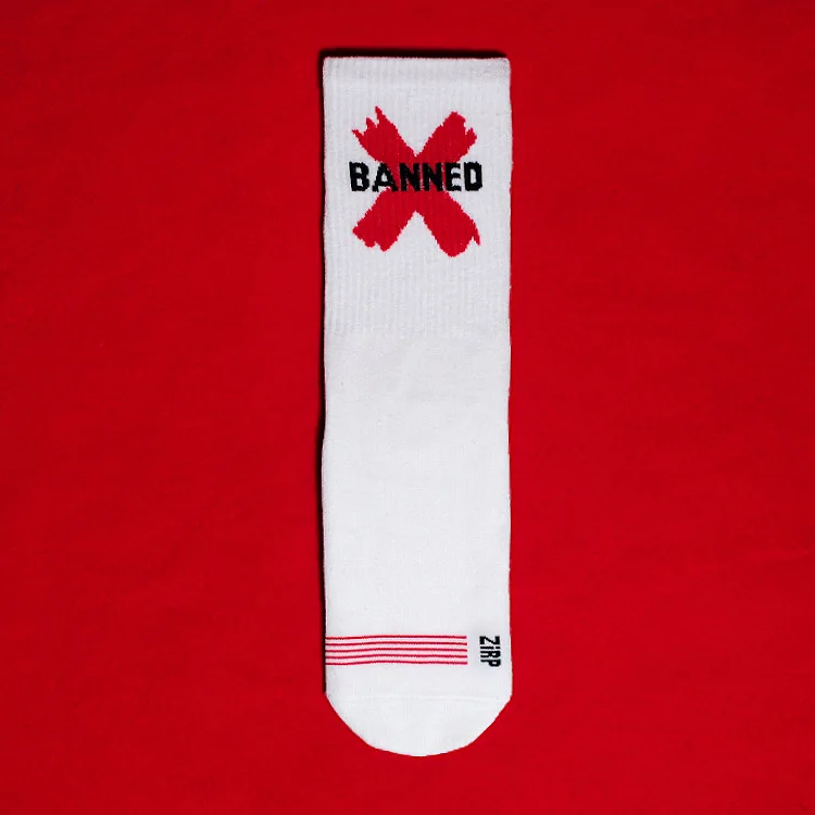 White BANNED Ножной браслет для взрослых, короткие носки до лодыжки, бандаж, Xsox, прямые носки, бандаж, удаление файлов, красная линия, перекрестная строчка - Цвет: White BANNED