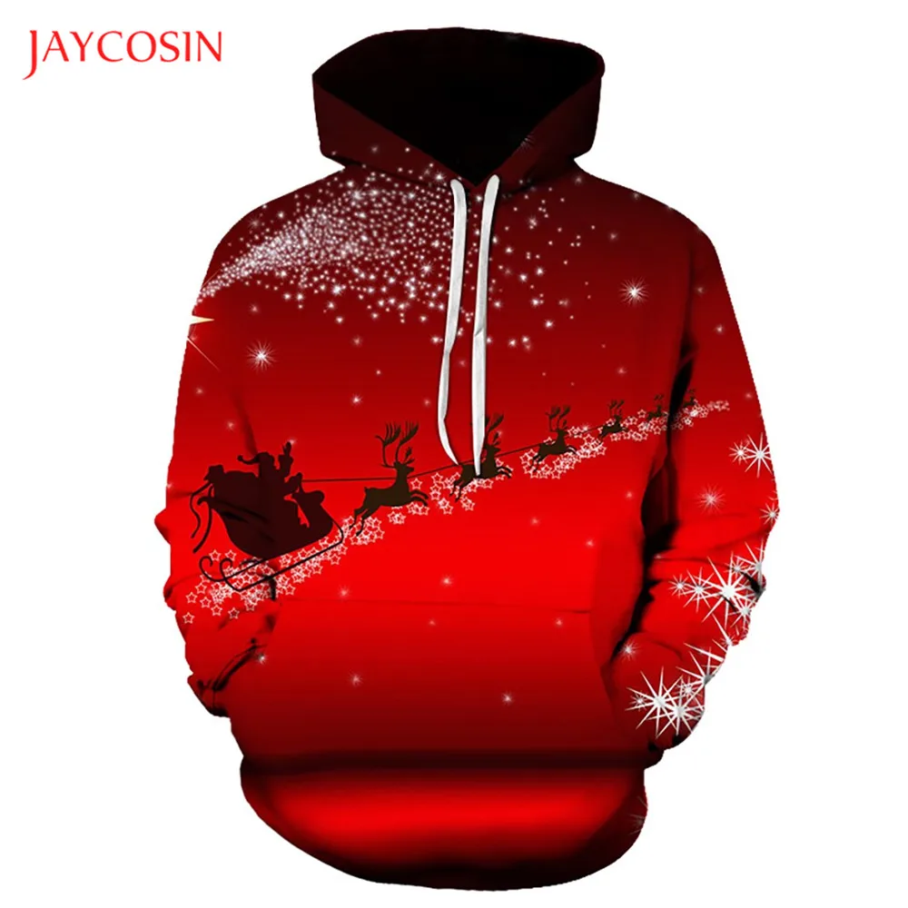 Joycosin, Мужская толстовка, повседневная, модная, Рождество, олень, сани, длинный рукав, пуловер, топы, пара, одежда с карманами, теплая