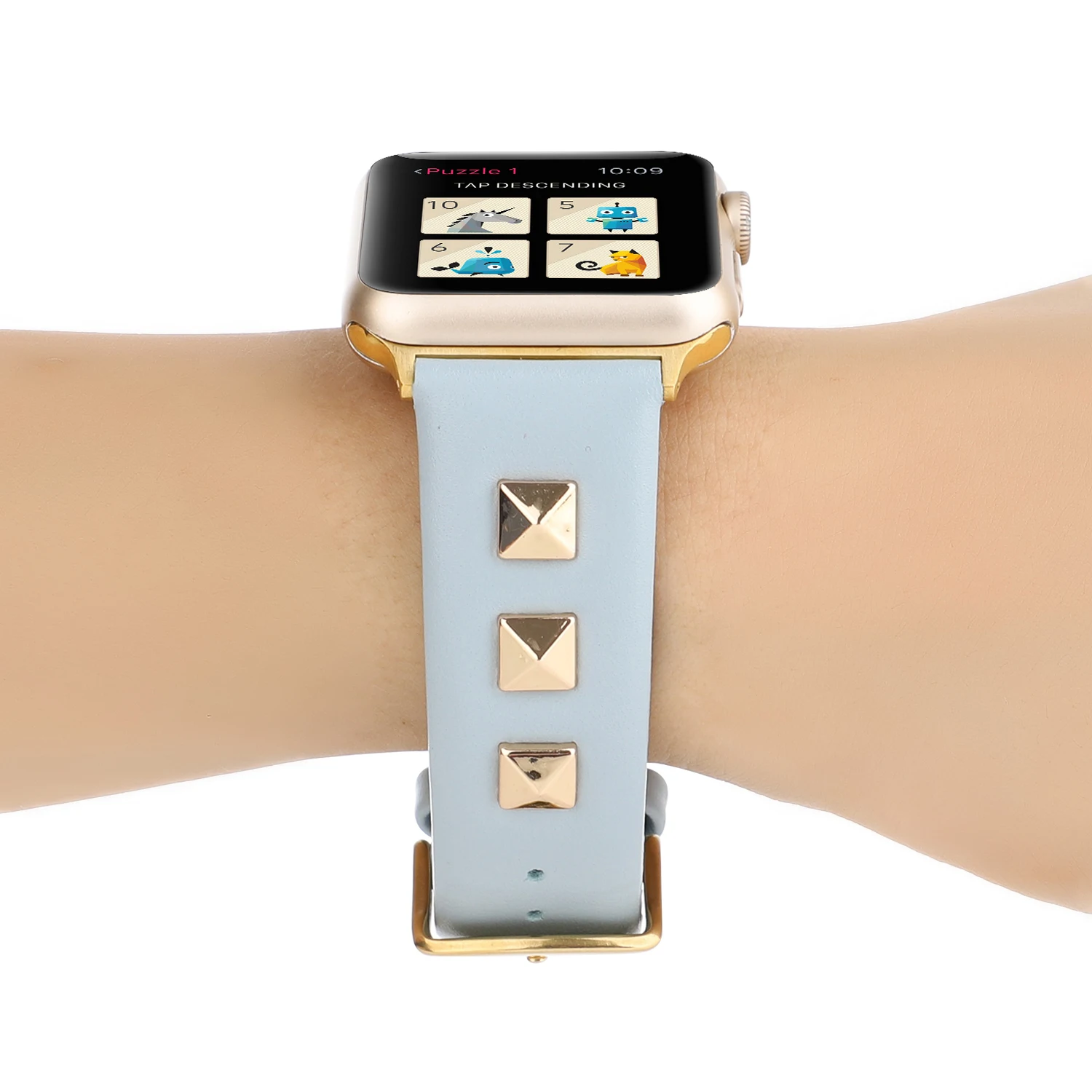 Золотая заклепка кожаный ремешок для apple watch band 42/38 мм apple watch 4 44 мм 40 мм correa Замена браслета для iwatch series 3/2/1