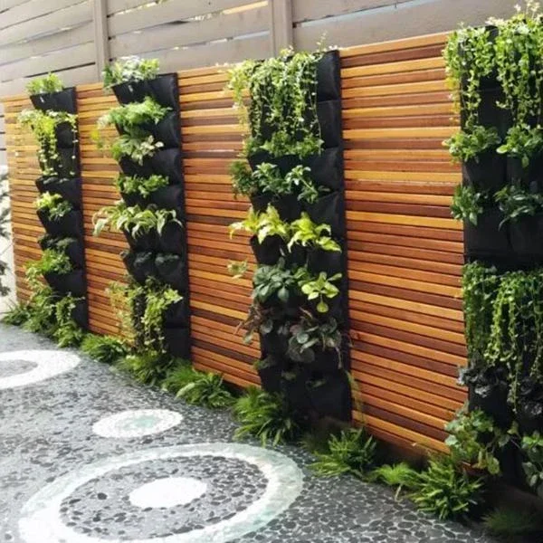 Jardin-bolsa colgante de planta de pared para jardín, bolsillos de jardinería Vertical, tela de fieltro negra, suministros para cultivo de macetas