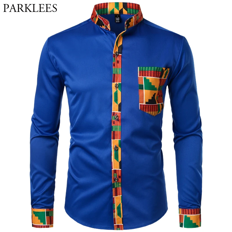 Dashiki African Mens Shirt Patchwork Pocket Africaine Print Shirt Men  Ankara Style Long Sleeve Design Collar Mens Dress Shirts AliExpress