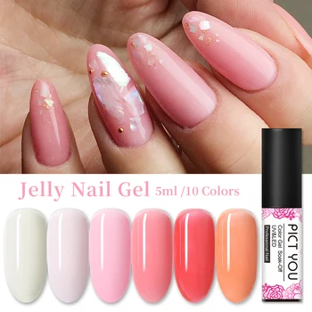

PICT YOU 1 Bottle 5ml Colorful Jelly Gel Polish Bling Sequins Semi-transparent Pink White Soak Off Nail UV Gel Varnish