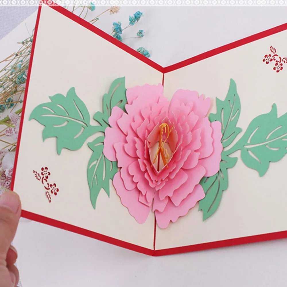  3D Pop Up Cards Beautiful Peony Flowers New Year Series Wedding Mother's Day Invitation Greeting Ca - 4000581681716