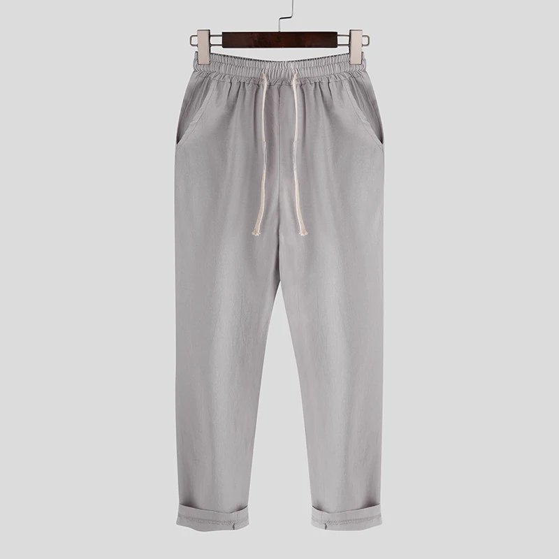 Gray Pants INCERUN Мужские штаны для бега, хлопок, одноцветные, для фитнеса,, уличная одежда, брюки, мужские, на завязках, Harajuku, повседневные штаны размера плюс, 5XL - Цвет: Gray Pants