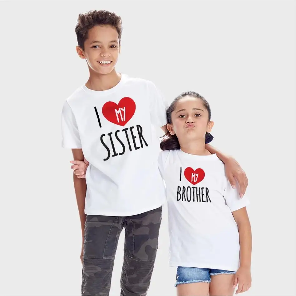 Одинаковые футболки для детей с надписью «I Love My Sister»/«Brother» топы для мальчиков и девочек, летняя футболка с короткими рукавами для малышей Детские футболки для всей семьи, BAL627