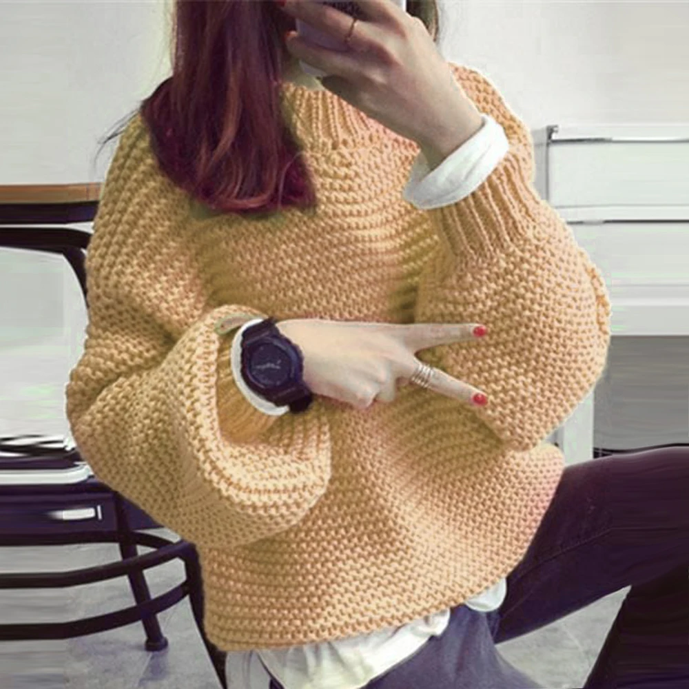 

LOOZYKIT 2019 Sweater Women Pullovers Autumn Sweater Women's Long Sleeved Pullover Female Loose Short Pocket Slash Neck Sweaters