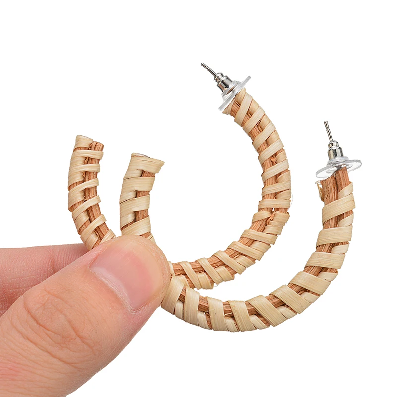 Корейские серьги C-shaped ручной работы деревянная плетеная, из соломы ротанга лоза оплетка серьги новая мода геометрические серьги ювелирные изделия