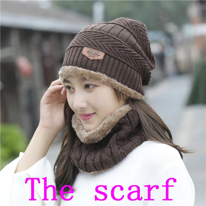Coffee scarf Women Scarf Hat Sets Ma'am Wool Hat Windbreak Knitting Hat Warm Increase Cashmere Thickness Scarf Integral Triangle Mark Set Hat - Color: Coffee scarf