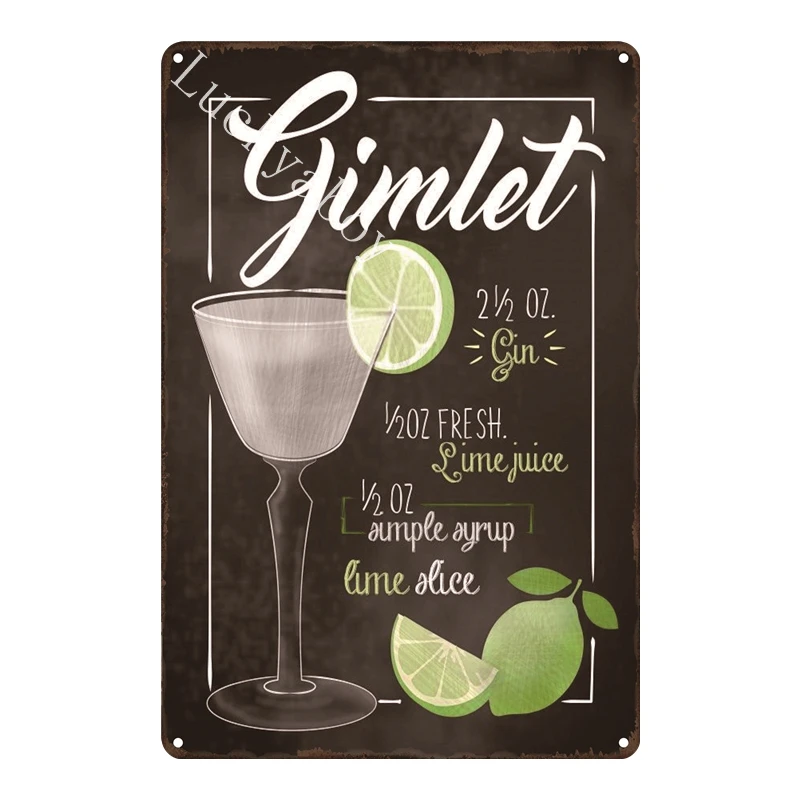 [Luckyaboy]Martini Mojito Cocktail Vintage Tin Signs Wall Plaque Custom Metal Painting Antique Gift home bar Pub Decor AL035