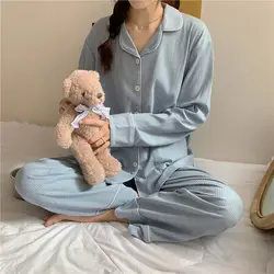 Sleeve Sleepwear Pijama Pajamas Suit Loungewear 2020 Female Sleep Two Piece Set Homewear Womens Pajamas Pyjamas Set Long