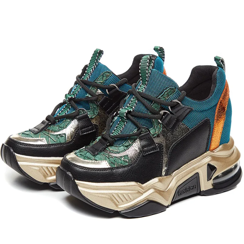 

RASMEUP Genuine Leather 2020 New Style Spring Women Chunky Sneakers 8.5 cm Air Cushion Incremental Sneakers Ladies Footwear