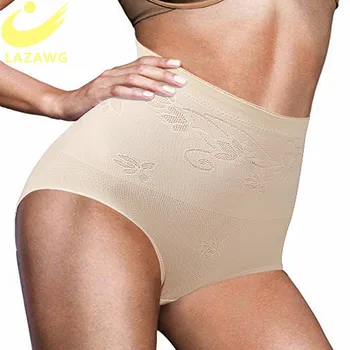 

LAZAWG Women High Waist Cincher Girdle Tummy Control Thong Panty Seamless Shapewear Mesh Lace Middle Waist Body Shaper Knickers