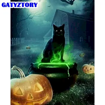 

GATYZTORY 60x75cm Frameless Picture By Numbers Black Cat Pumpkin Lantern Scenery Paints By Number Kids Bedroom Wall Diy Gift