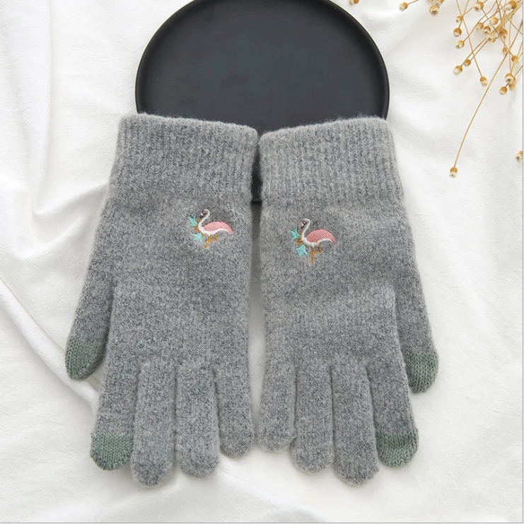 Grey gloves «Five finger», «сплит-палец простая и универсальная женская плюшевая теплая вязальная шерсть Перчатки женская зимняя обувь - Цвет: Grey gloves