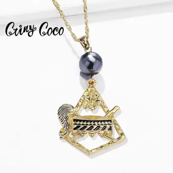 

Cring Coco Fashion 2020 Hawaii Jewelry Drum Necklace New Design Trendy Geometric Pearl Pendant Necklaces for Women Party Wedding
