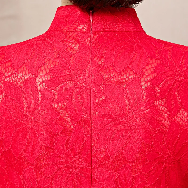 Новое поступление, кружевное женское Красное китайский воротник Qipao, элегантное китайское свадебное платье невесты, женское тонкое длинное винтажное платье чонсам, S-2XL
