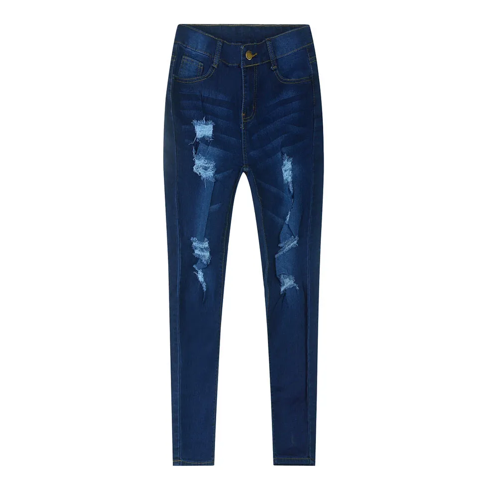 Womail, джинсовые рваные джинсы, узкие брюки для женщин, эластичные узкие брюки с дырками, пуговицами, карманами, высокой талией, женские джинсы AG22 - Цвет: Blue