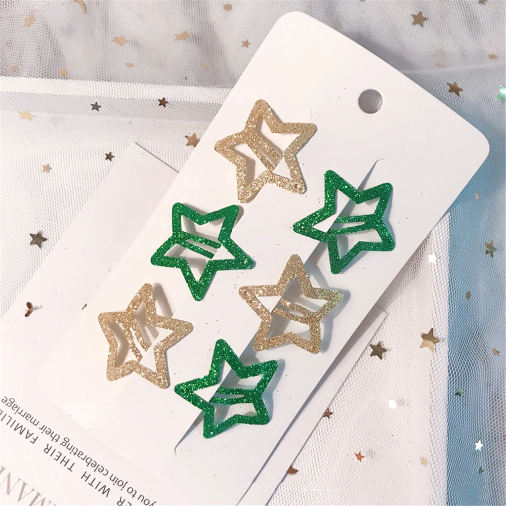 6 шт./компл. Star Форма волос заколки 3,5 см блеск Pentagram металлические Заколки для волос, шикарное заколки для волос для девочек BB зажимы