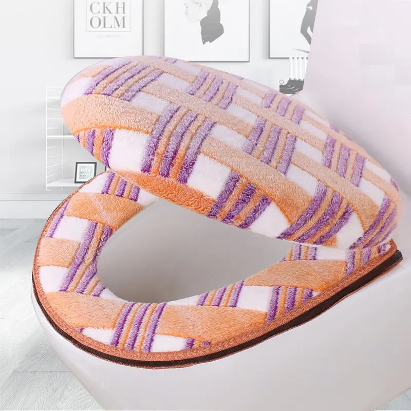 B Purple 2pcs Коврик для унитаза с рисунком панды, набор на молнии, чехлы для сиденья унитаза, мягкий теплый коралловый бархатный коврик для ванной комнаты, универсальные чехлы для сиденья унитаза - Цвет: B Purple 2pcs