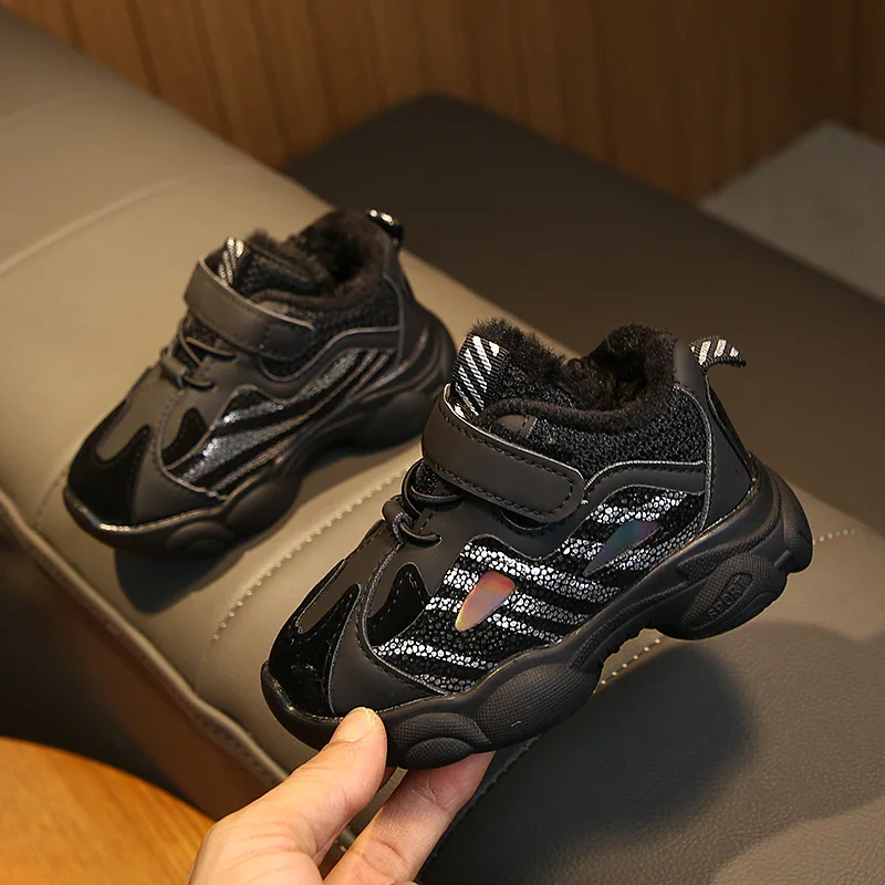 Baby Children's Shoes Sports Shoes Baby Warm Cotton Shoes 0-3 Years Old Infant Shoes Boy Baby Walking Shoes - Цвет: black