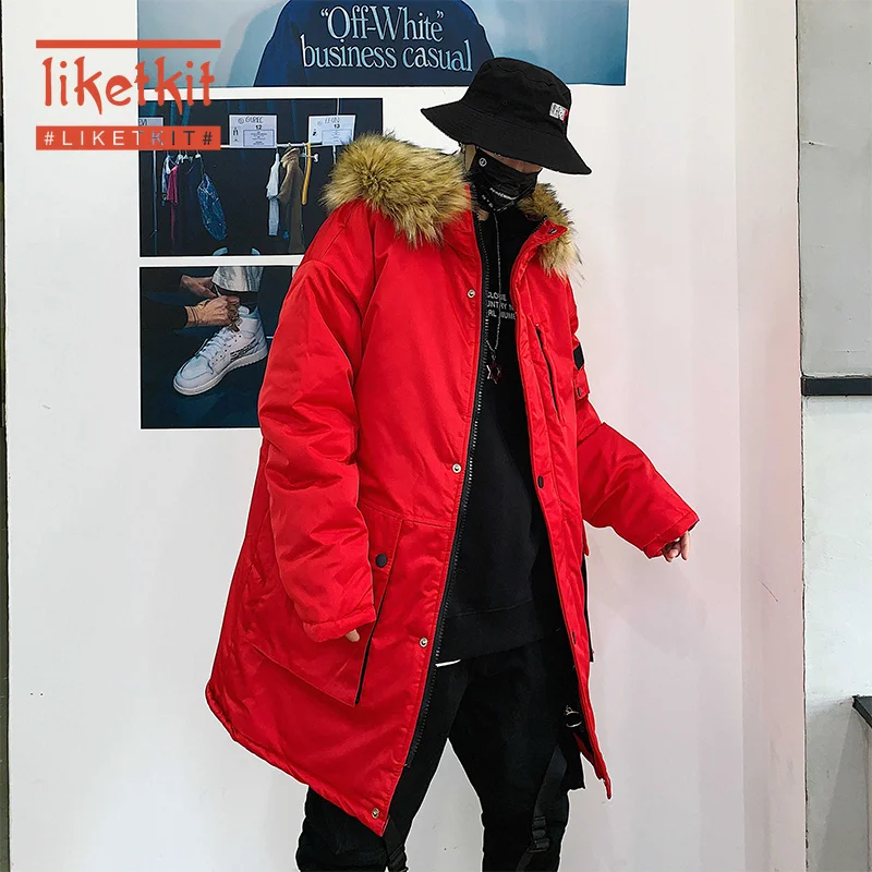 

Liketkit Mens Winter Long Jackets High Quality 2019 New Solid Big Pockets Thick Parkas Male Oversized Windproof Casual Outerwear