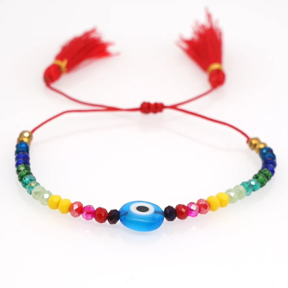 GO2BOHO Turkish Eye Bracelets Rainbow Bracelet For Women Jewelry Colorful Crystal Beads Tassel Mujer Moda Rope Bring Lucky