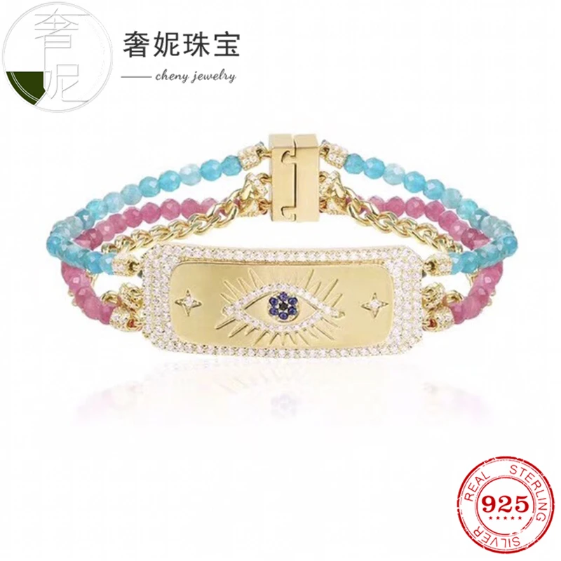 Cheny fit s925 Серебряный браслет демон глаз письмо форма красный синий драгоценный камень Модный популярный украшение браслет для женщин влюбленных