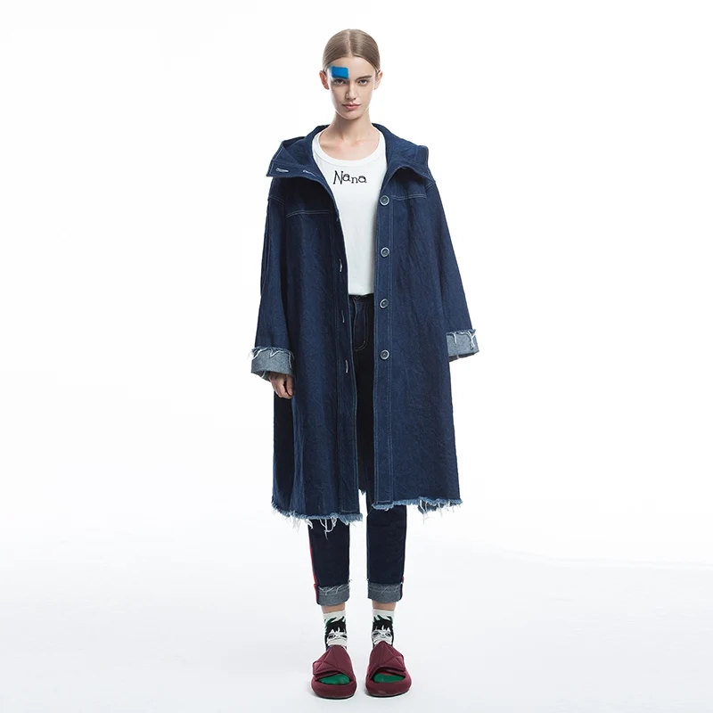 IRINAFC05 FW Коллекция Новое поступление однобортное длинное джинсовое Пальто Тренч для женщин